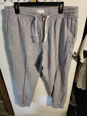 Sun + Stone Linen Blend Jogger Pants Gray Coastal Lounge SZ L